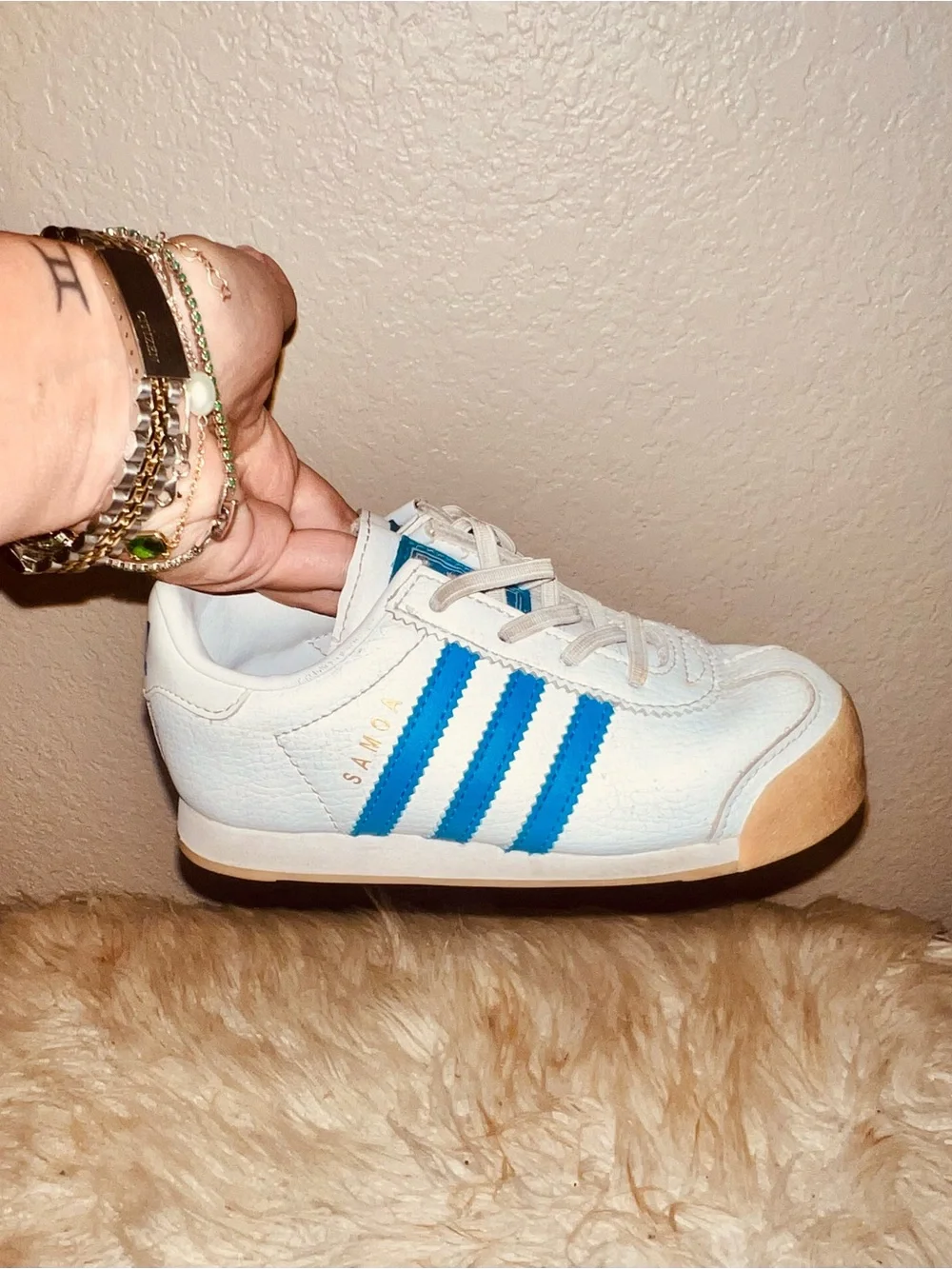 Toddler adidas white and blue- Samoa Style sneakers